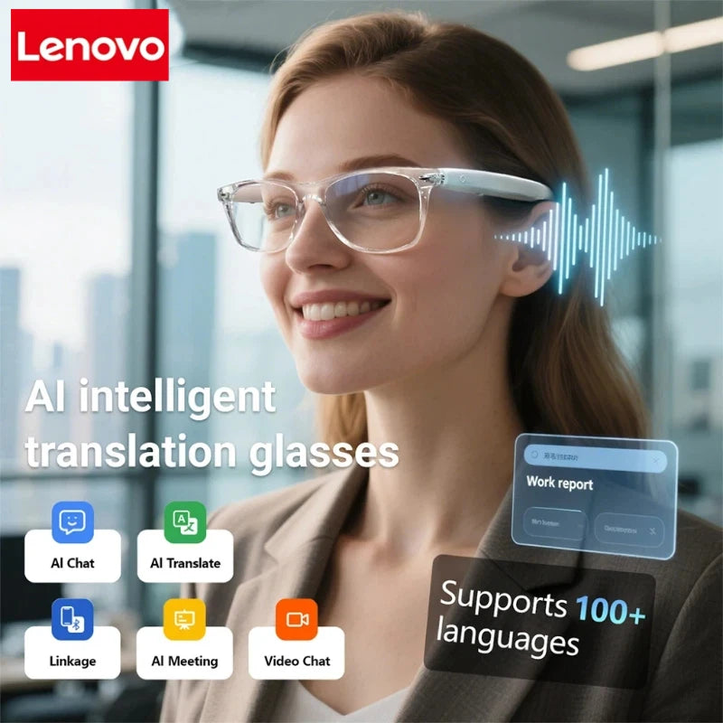 Lenovo 6K AI Smart Glasses Multifunctional Camera Bluetooth Call Voice Assistant Music Player Translate Photochromic HD Glasses