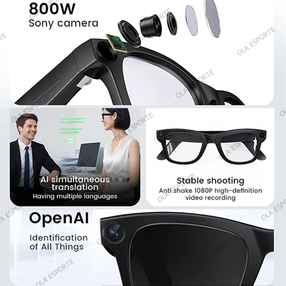 4K AI Smart Glasses Multifunction 800W HD Camera Bluetooth Call Voice Assistant Music Player Translate Sunglasses Men Women 2025