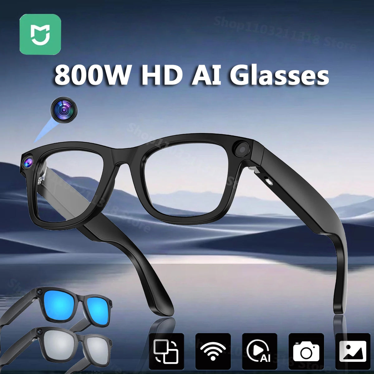 Mijia 800W Pixel Intelligent Glasses G300 AI HD Shooting Video Recording Voice Call Translation Glasses Photochromic Lens