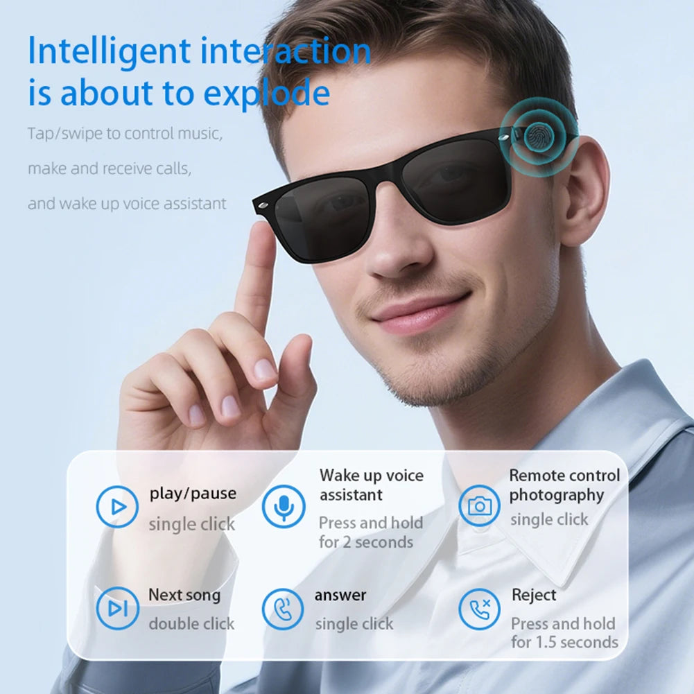 2025 New AI Translation Smart Glasses Bluetooth Call Music Headphones UV Protective Lens Outdoor Sports Sunglasses for Women Men