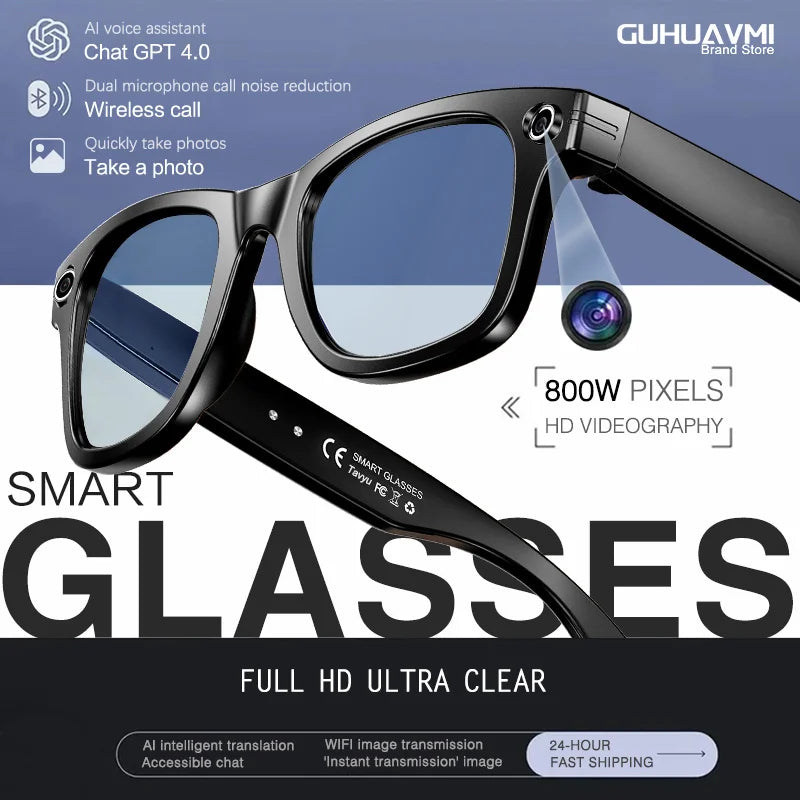 New 8 Million Pixels Camera Smart Glasses Recording Videos AI Photo Recognition Answer Translation Waterproof Blue light Glasses