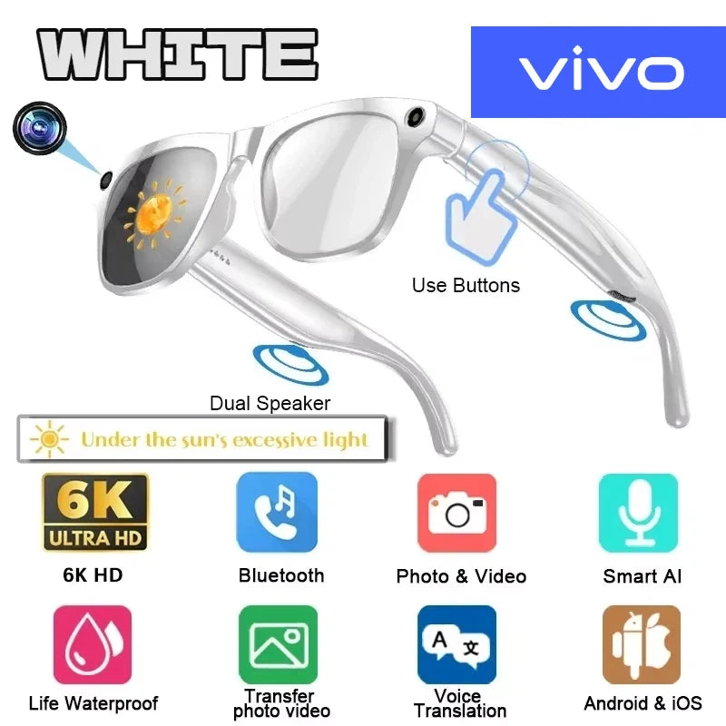 VIVO 4K HD AI Smart Glasses GPT100MP Multifunctional Camera Chat Bluetooth Call Voice Assistant Music Player Smart Translation