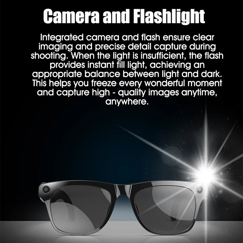 AI Smart Glasses With Camera Bluetooth Call Voice Assistant Control Navigation Waterproof Smart Sports Wearable Camera Glasses