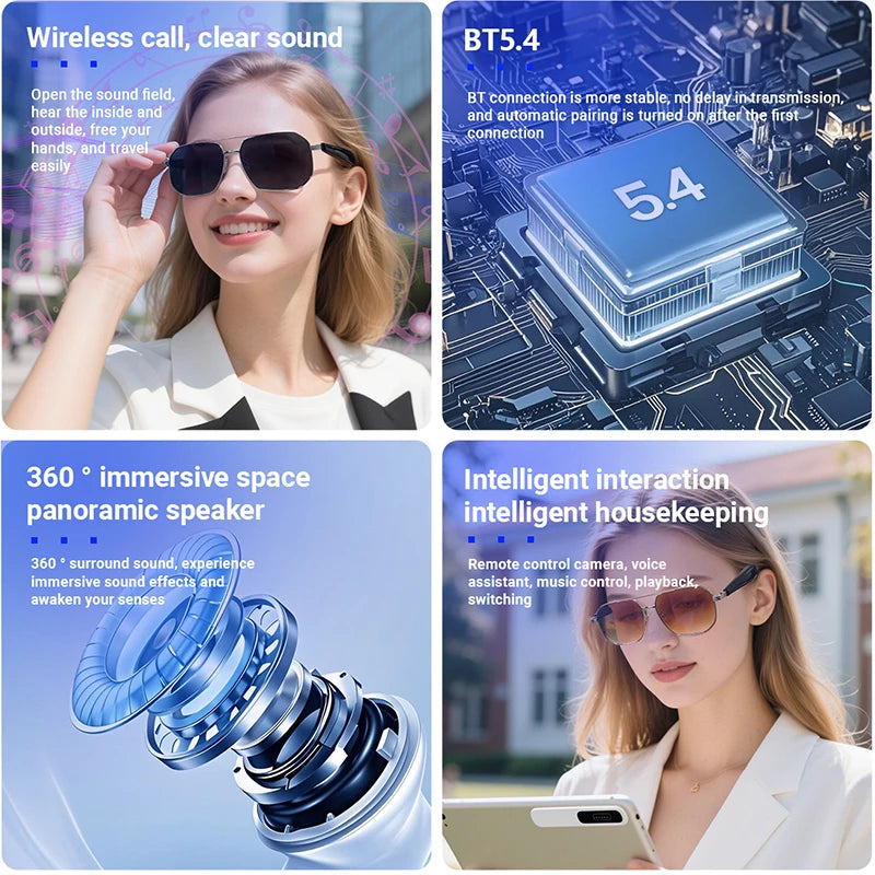 LIGE Ai Smart Bluetooth Glasses 100+Languages Translation Real-time Q&A BT5.4 Music UV Protection Smart Sunglasses for Men Women