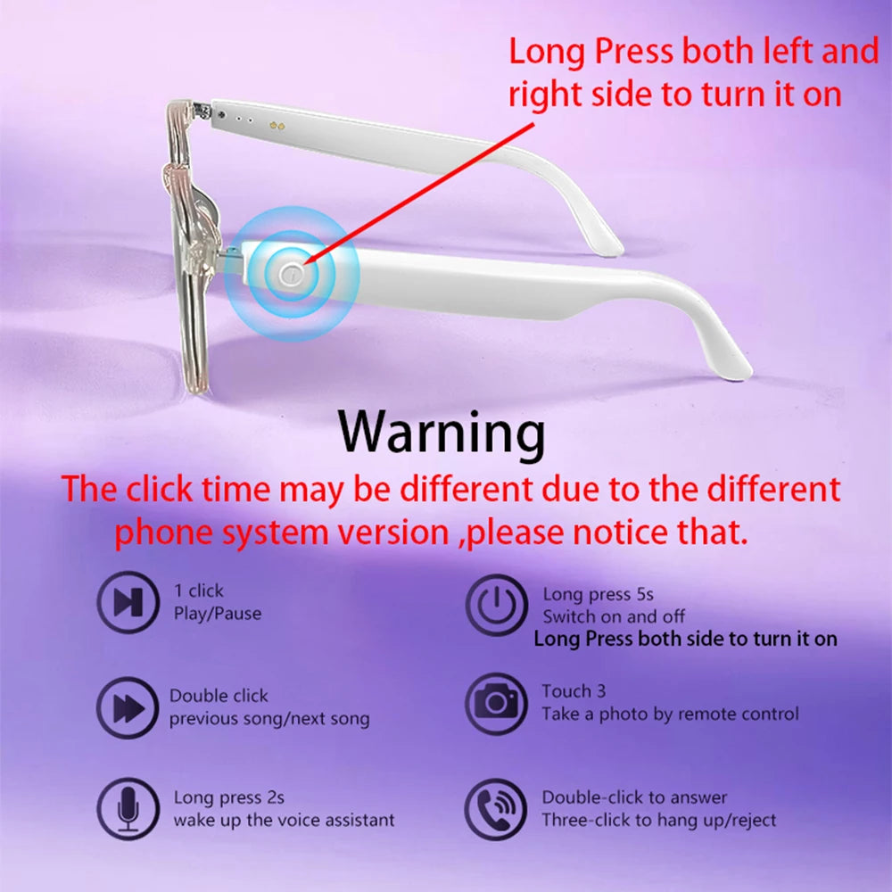 SENBONO Smart Bluetooth Music Glasses for Men Women Audio Glasses with Speakers Music Glasses, Blue Light Lenses, Polarized Lens