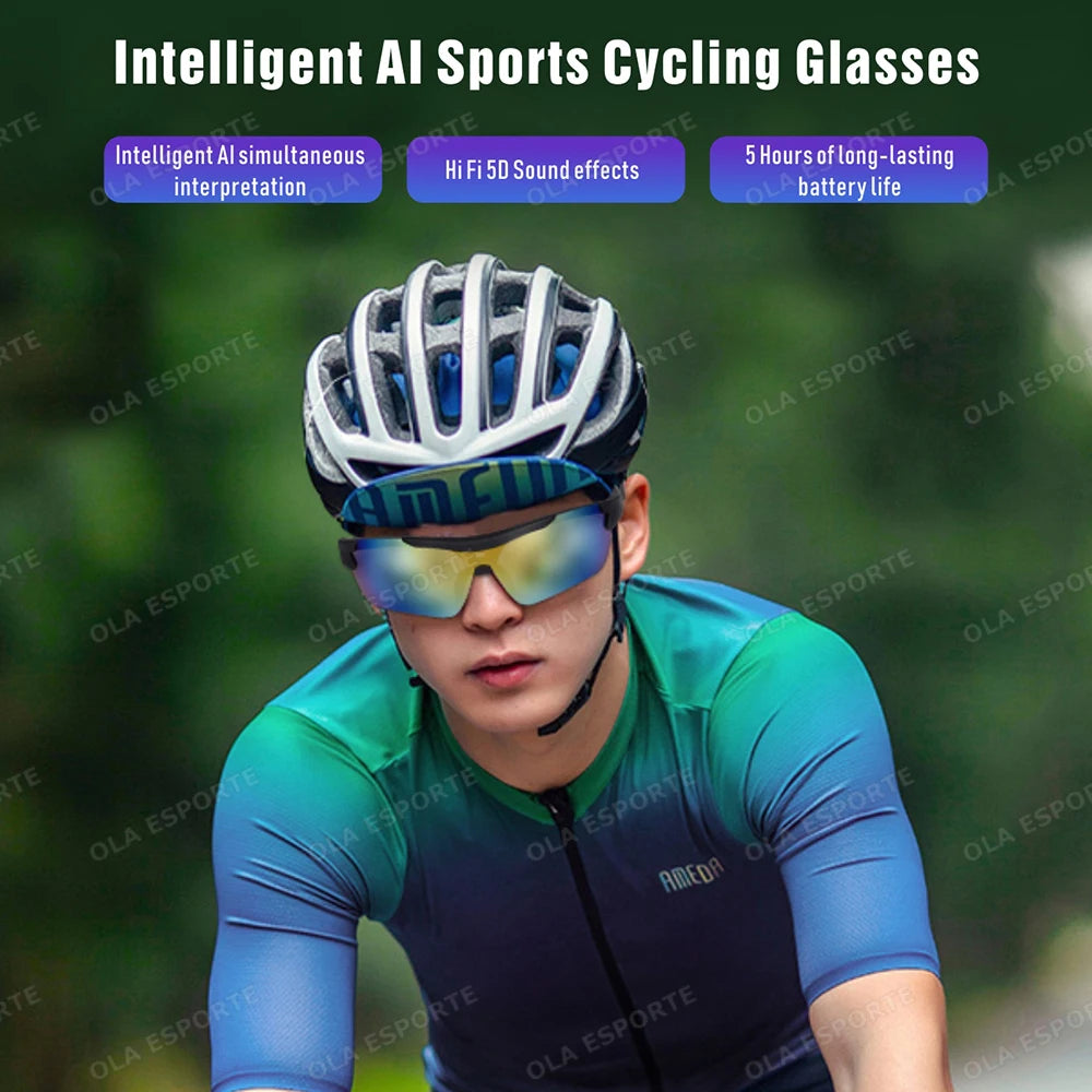 Smart Cycling Glasses Men Bluetooth UV400 Polarized Sunglasses Man AI Voice Intelligent Headphones Call Music Play Camera Remote