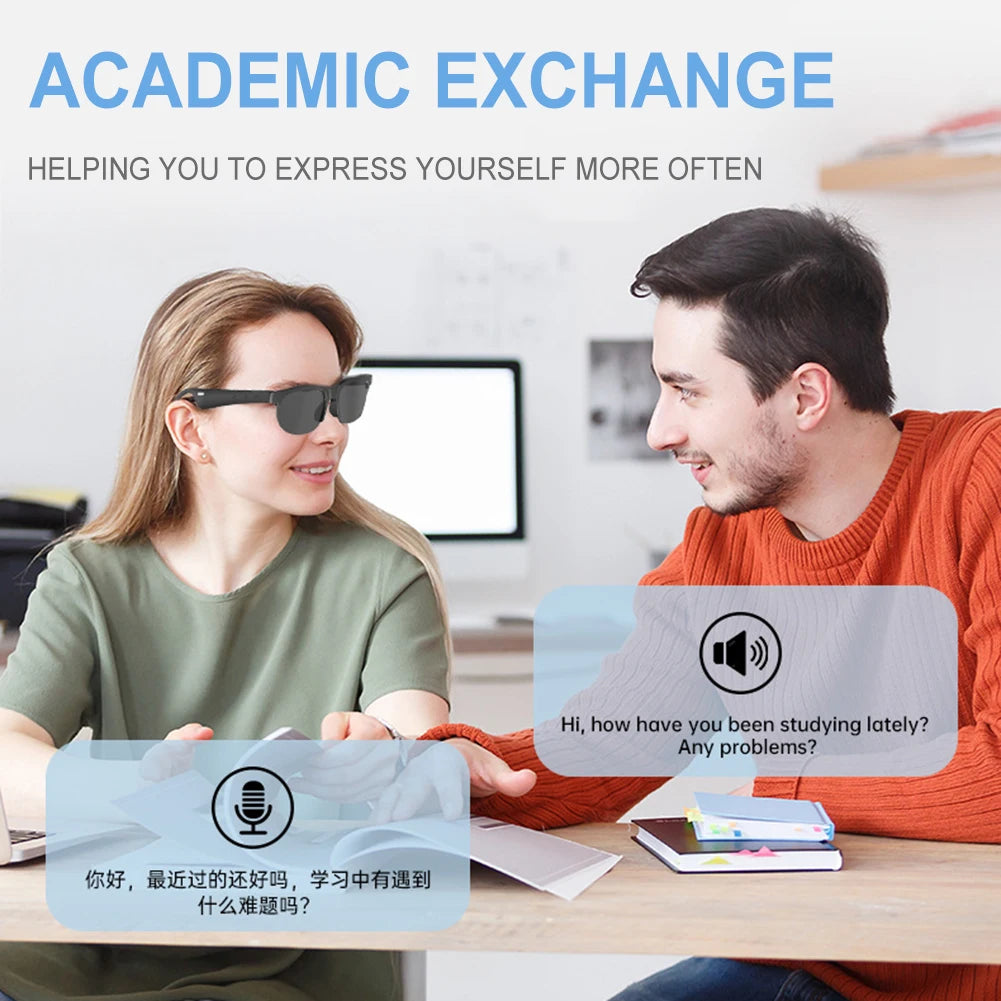 AI Intelligent Translation Glasses Bluetooth-Compatible 5.4 Wireless Sunglasses Built-in Microphone Speakers Wireless Headphones