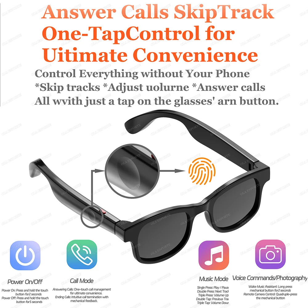 New Camera Control Smart Glasses 2025 Music Sunglasses Headphones Wireless Bluetooth Call Headset HIFI Audio glasses For Android