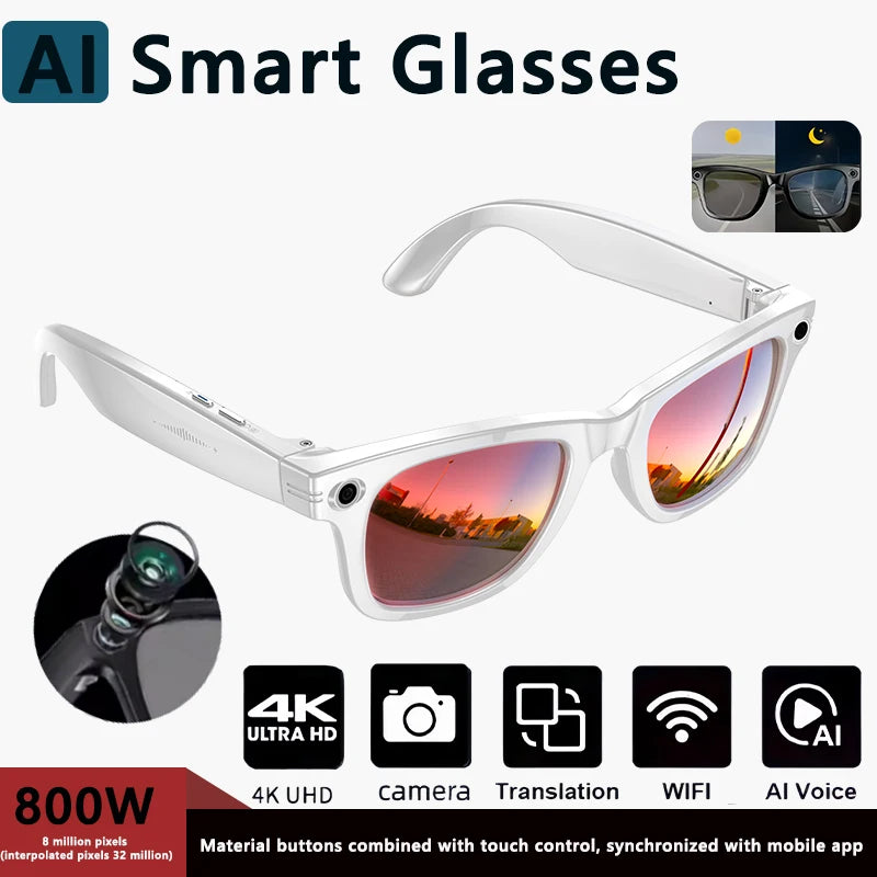 800W AI Smart Camera Sunglasses  Translation Voice Control WiFi Bluetooth HD1080P Shooting Intelligent Glasses For Android IOS