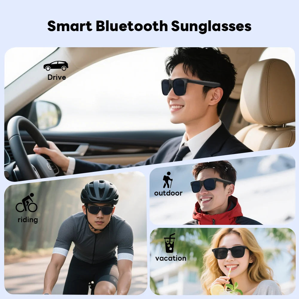 Lunettes connectées LAXASFIT pour appels Bluetooth, idéales pour les voyages, la course à pied, la pêche et le cyclisme. Convient aux hommes et aux femmes.