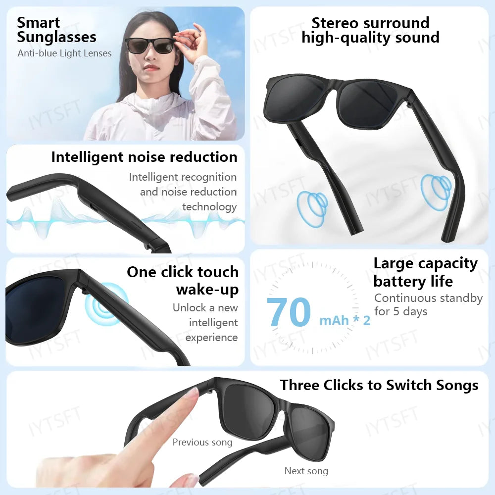 LAXASFIT Smart Glasses Bluetooth Call Smart Sunglasses Outdoor Travel Runing Fishing Cycling Smart Sunglasses for Men Women