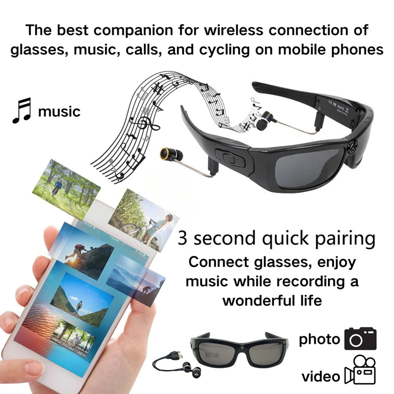 Sports Camera Glasses Sense Bluetooth Music Call Intelligent Recording Waterproof Glasses Outdoor Sports Cycling UV-proof