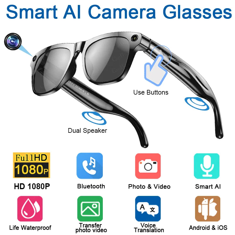 4K HD AI Smart Glasses Chat GPT 100MP Camera Bluetooth Call 260Mah Battery Voice Assistant  Control Smart Glasses for Men Women