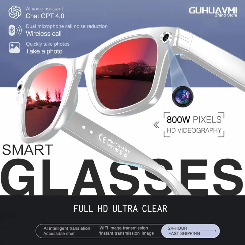 New 8 Million Pixels Camera Smart Glasses Recording Videos AI Photo Recognition Answer Translation Waterproof Blue light Glasses
