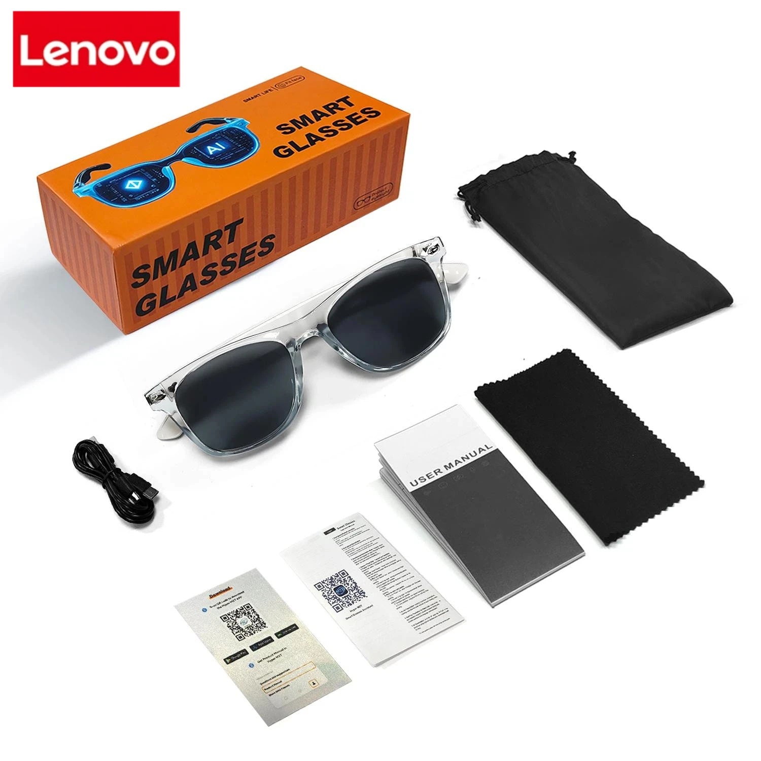 Lenovo 6K AI Smart Glasses Multifunctional Camera Bluetooth Call Voice Assistant Music Player Translate Photochromic HD Glasses