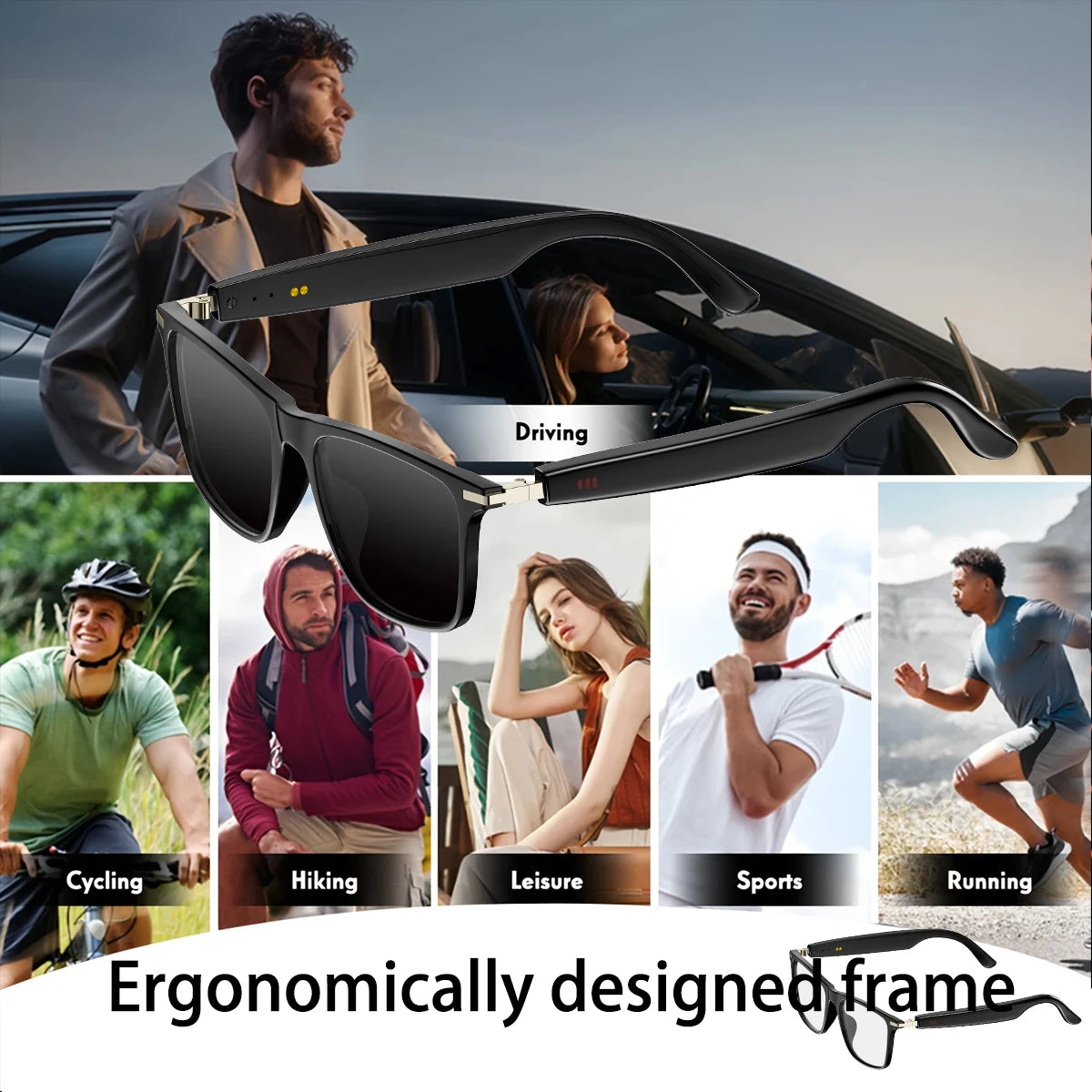 SENBONO Smart Glasses Bluetooth Call Music Remote Control Camera Smart Bluetooth Glasses Ride Sport Waterproof Sunglasses