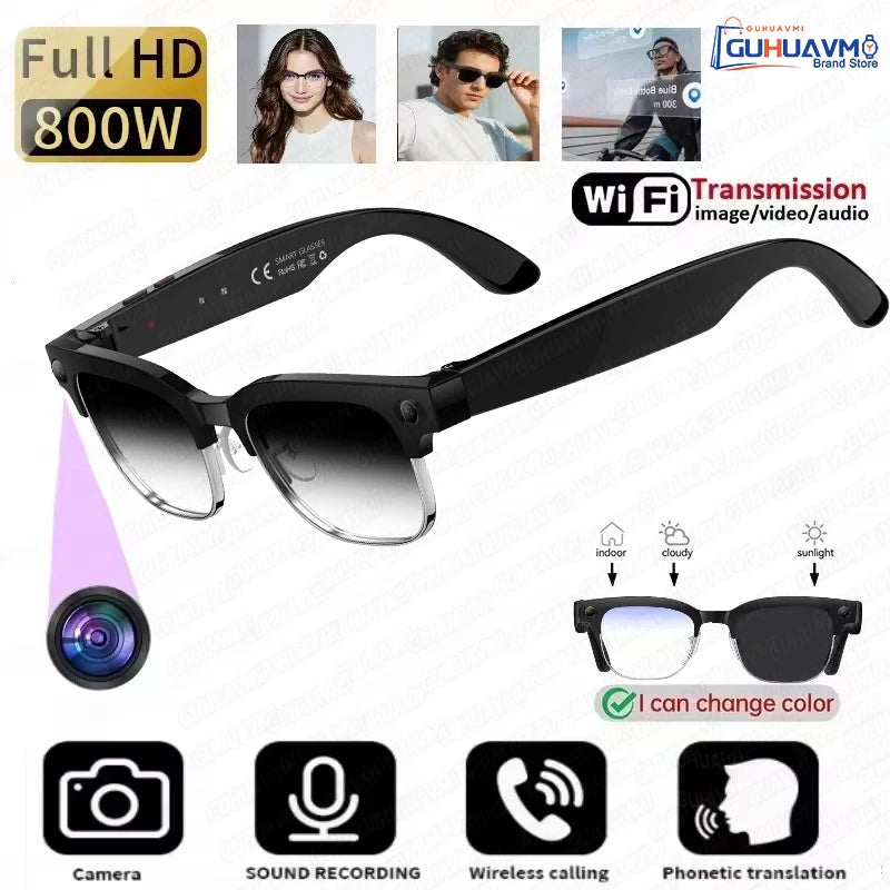 2026 New 4K HD 800W Pixel Dual-Camera Smart Glasses Men 1080P Video Recording AI Chat WIFI Transmission Translation Call Glasses