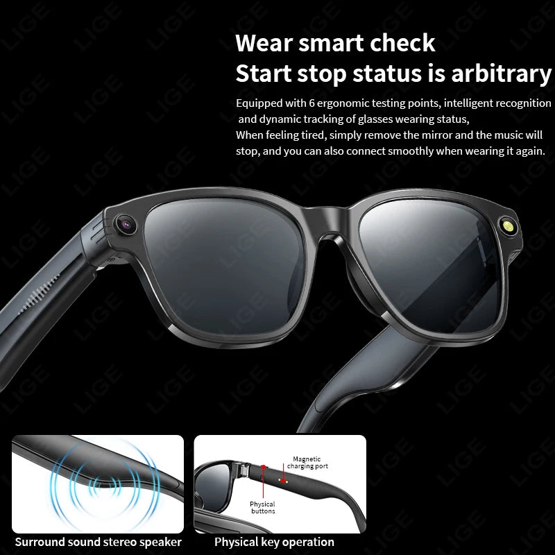 New AI Smart Glasses 800W Camera WIFI+Bluetooth Real-time Transmission Sunglasses Touch Control Video Record Glasses Android IOS