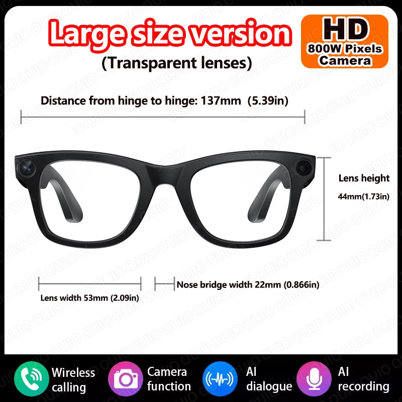 AI Smart Camera Glasses Bluetooth Call Video Recorder Wi-Fi transmission Translation Music Outdoor Anti Blue Light Smart Glasses
