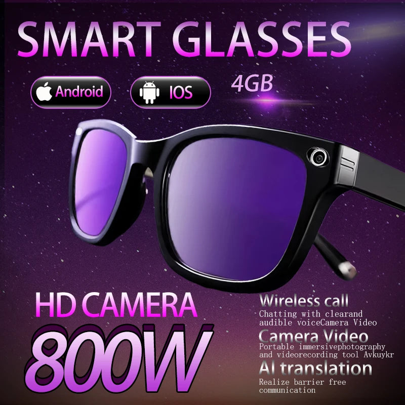 800W AI Smart Camera Sunglasses  Translation Voice Control WiFi Bluetooth HD1080P Shooting Intelligent Glasses For Android IOS
