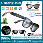 LIGE 8MP HD Camera Smart Glasses Video Bluetooth Call 270mAh Battery AI Voice Translation Men Sunglasses Color-changing Lenses
