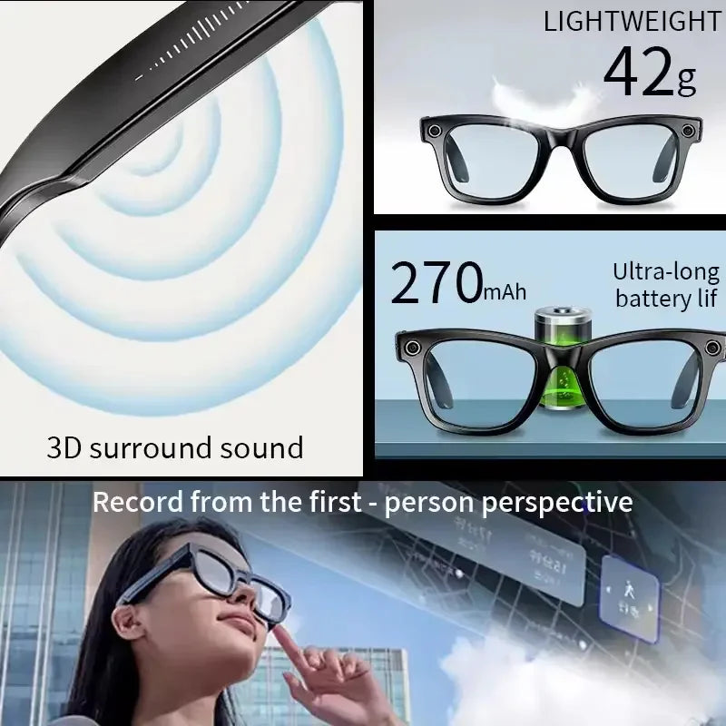 Gafas inteligentes con cámara de 800 W (2025), Bluetooth, llamadas de voz, música, grabación de vídeo y sonido, IA