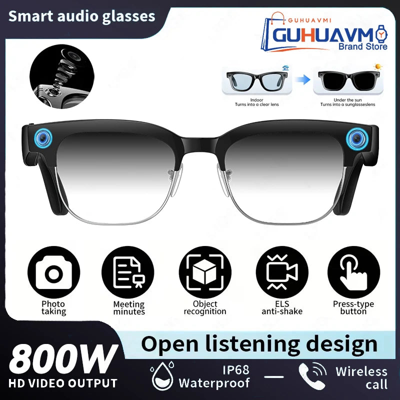 New Business 4K HD Color Change AI Smart Glasses 800W Pixel Camera 1080P Video AI Chat Music Player Call AI Sports Glasses Men