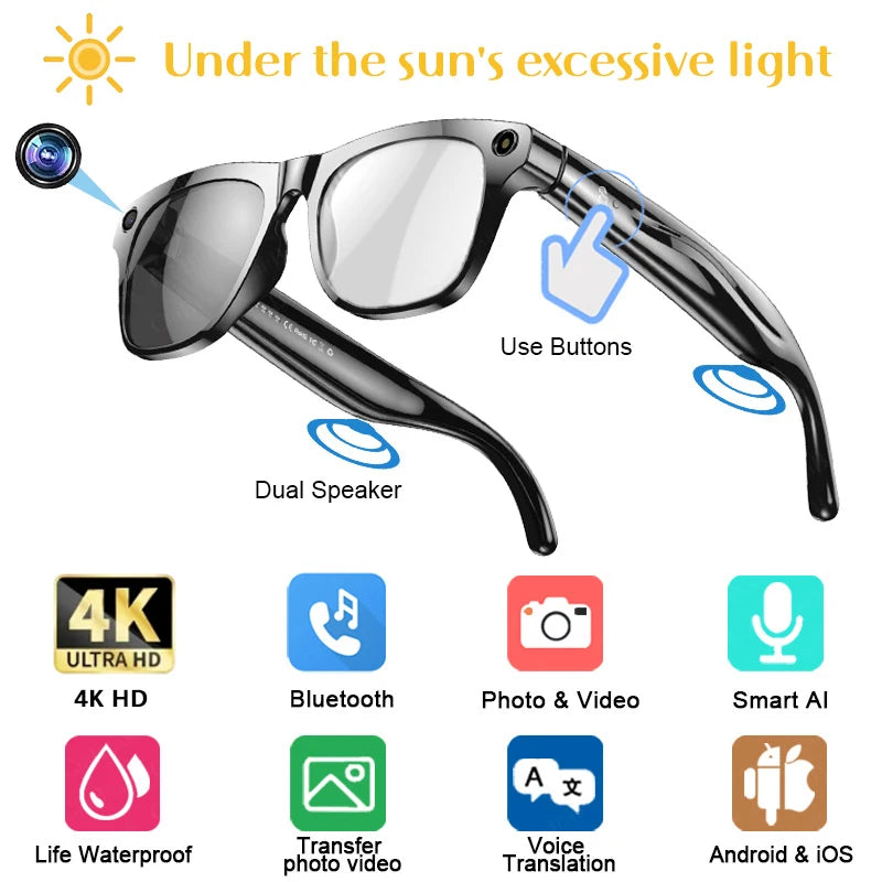 HD Smart Glasses AI GPT Camera Bluetooth Call 260Mah Battery Voice Assistant Translate Identify Objects Smart Glasses