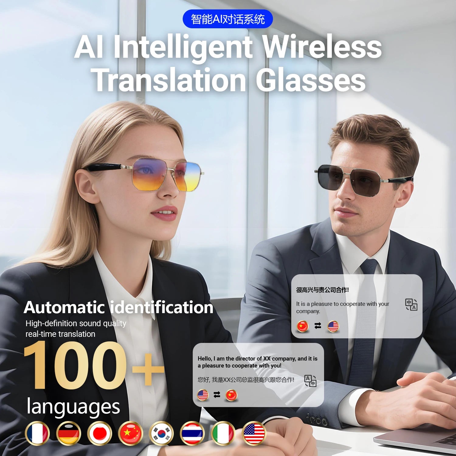 LIGE Ai Smart Bluetooth Glasses 100+Languages Translation Real-time Q&A BT5.4 Music UV Protection Smart Sunglasses for Men Women