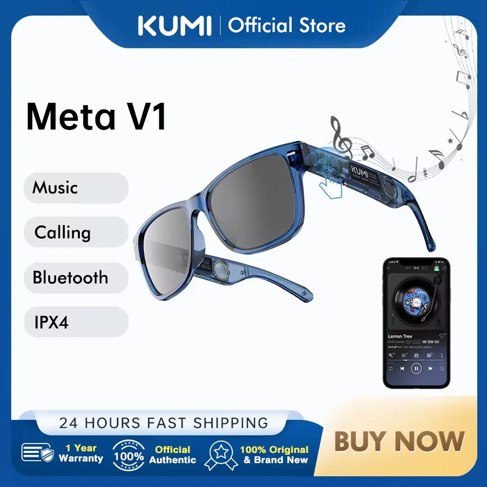 KUMI Meta V1 Smart Glasses Break Audio-visual Imagination Create Bluetooth glasses IPX4 Waterproof Bluetooth Phone Call