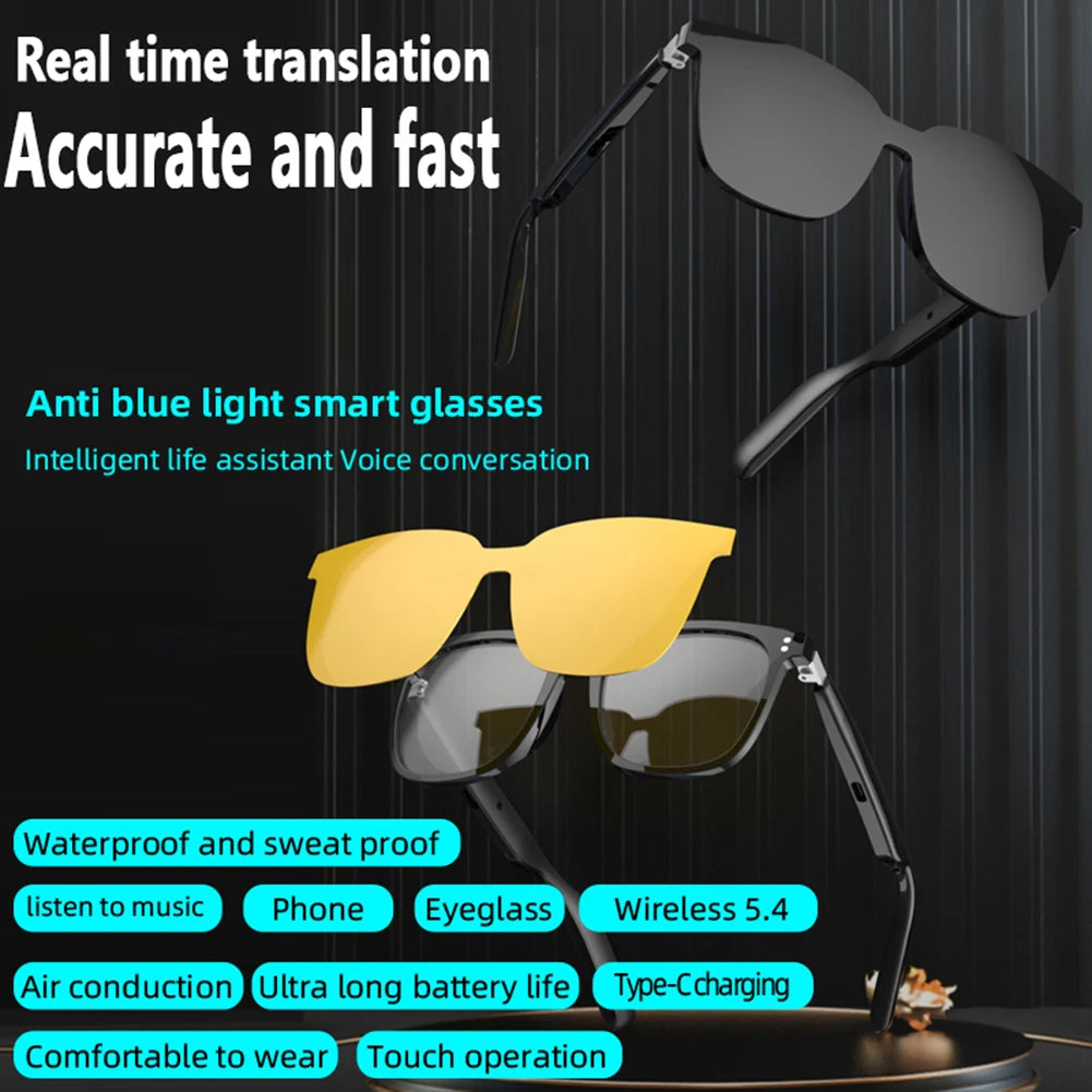 Intelligent Translator Glasses BT 5.4 Call Audio Music Call Sunglasses 144 Languages Polarized Lens Smart Glasses for Men Women