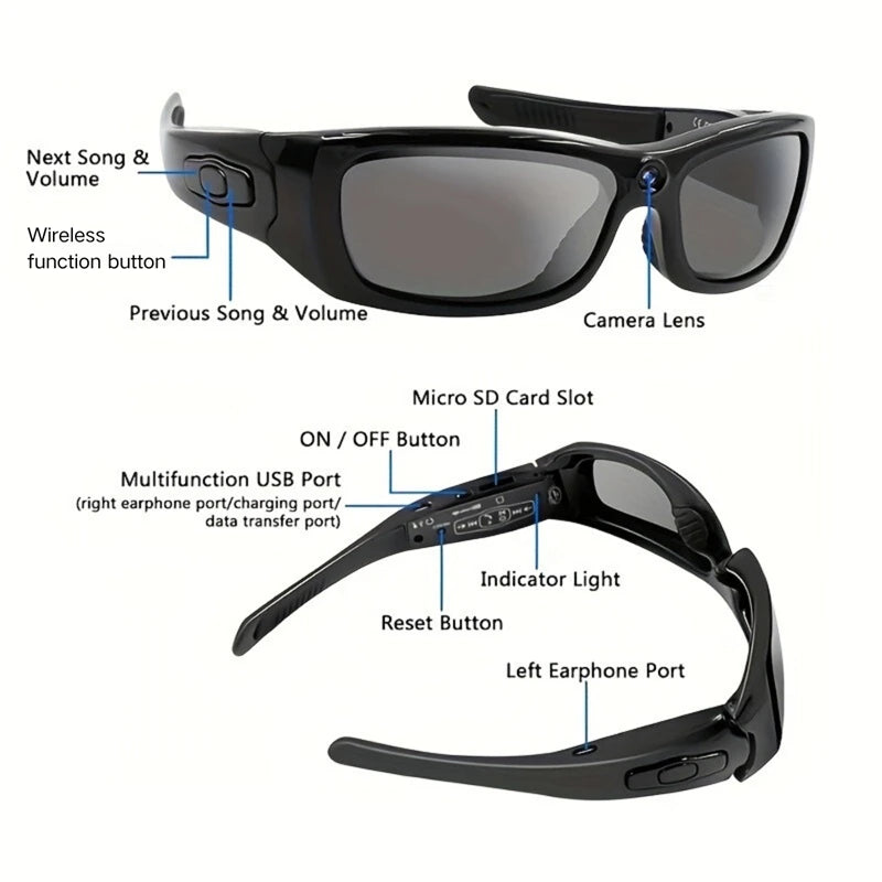 Sports Camera Glasses Sense Bluetooth Music Call Intelligent Recording Waterproof Glasses Outdoor Sports Cycling UV-proof
