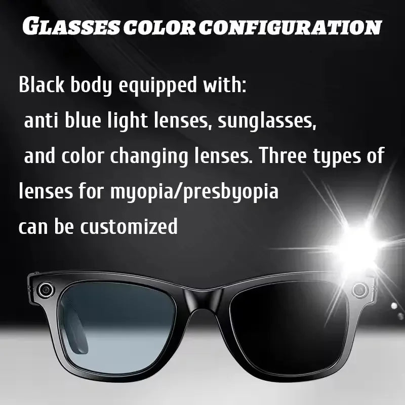 2025 New 800W Camera Glasses Bluetooth Smart Glasses with Camera Voice Call Music Smart Sunglasses Video Sound Record AI Glasses