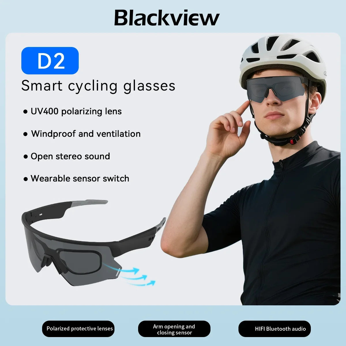 Blackview Smart Glasses Bluetooth Call Audio Music Player Glasses Smart Sunglasses UV Anti Glare Man Glasses for Outdoor Cycling