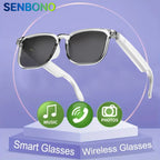 SENBONO Smart Bluetooth Music Glasses for Men Women Audio Glasses with Speakers Music Glasses, Blue Light Lenses, Polarized Lens