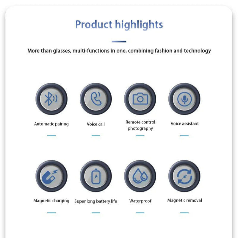 Lunettes de traduction intelligentes Bluetooth IA 2026 : interprétation simultanée en temps réel, monture magnétique, protection UV. 