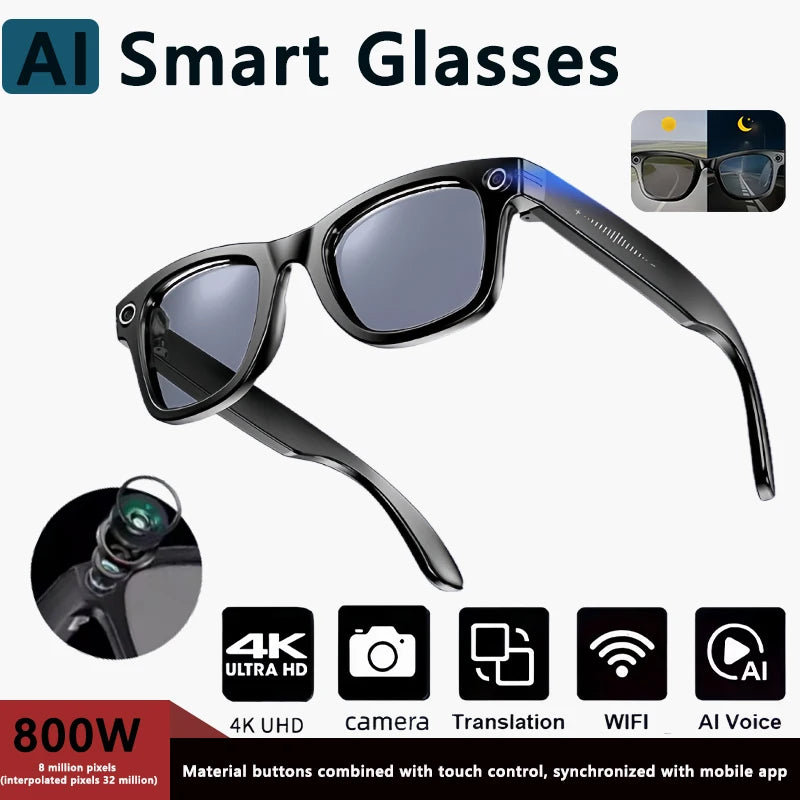800W AI Smart Camera Sunglasses  Translation Voice Control WiFi Bluetooth HD1080P Shooting Intelligent Glasses For Android IOS