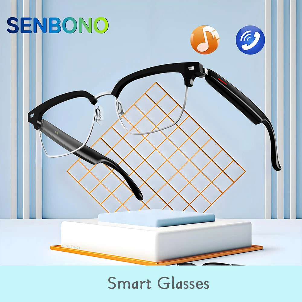 SENBONO New Smart Wireless Bluetooth Glasses Listen to Music Answer the Phone Men and Women Fashion Anti-blue Light Glasse