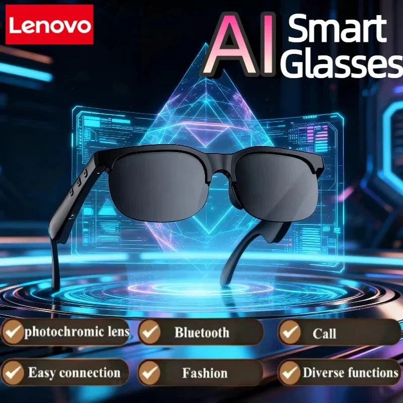 Lenovo 6K AI Smart Glasses Multifunctional Camera Bluetooth Call- Voice Assistant Music Player Translate Photochromic HD Glasses