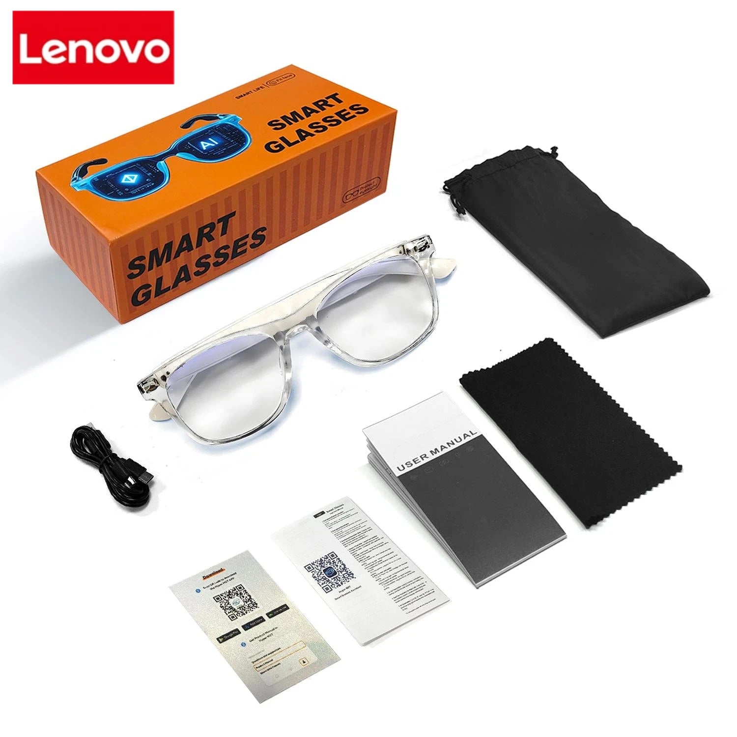 Lenovo 6K AI Smart Glasses Multifunctional Camera Bluetooth Call Voice Assistant Music Player Translate Photochromic HD Glasses