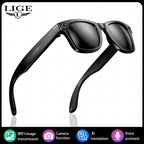 LIGE 8MP HD Camera Smart Glasses Video Bluetooth Call 270mAh Battery AI Voice Translation Men Sunglasses Color-changing Lenses