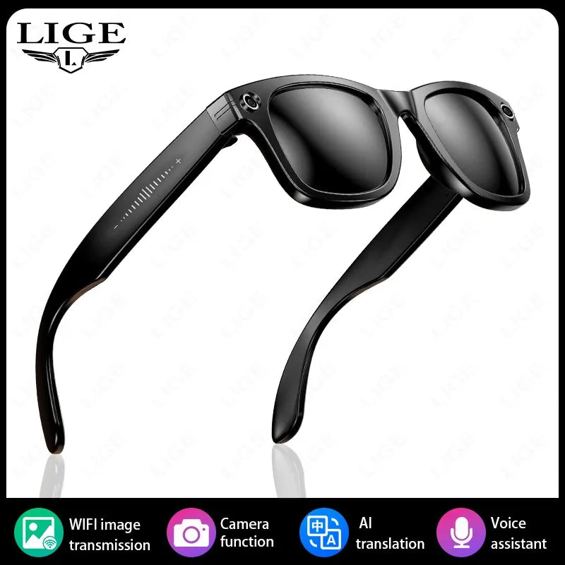 LIGE New AI Glasses HD Anti-shake Camera Video Recording Smart Glasses Voice Call Wireless Bluetooth Call Translation Sunglasses