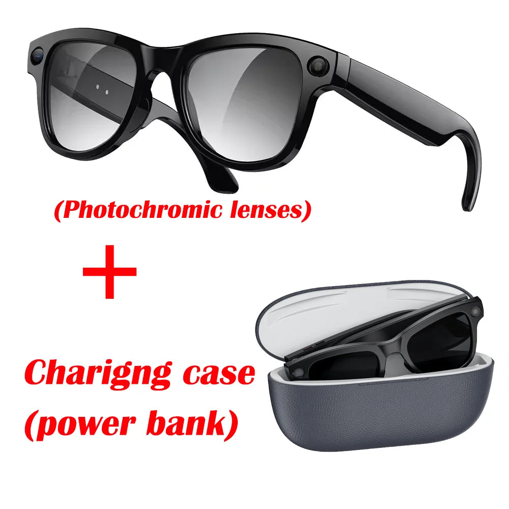 M02 AI Smart Glasses 8MP Camera Video Recording 100+Languages Translation Sunglasses Bluetooth Call Music Play with Charging Box