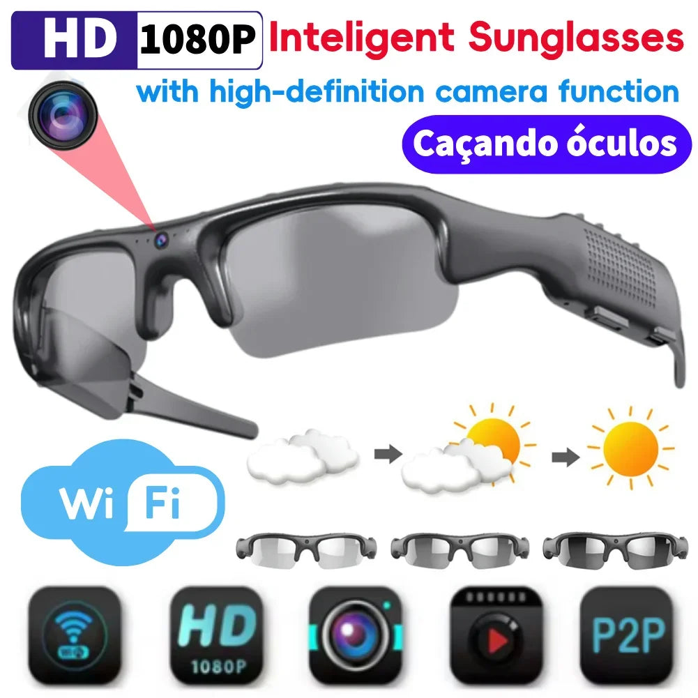 Lunettes de sport intelligentes HD 1080p avec caméra et enregistrement audio, compatibles Wi-Fi. 