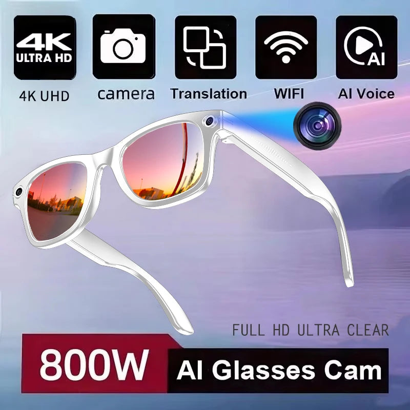 2025New Man 800W AI Smart Glasses Camera AI Translation Voice Bluetooth Call WiFi 4K HD Waterproof Anti Blue Light Women Glasses