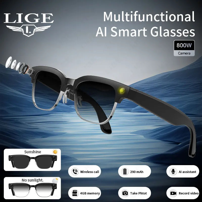 AI Smart Glasses 8 Million Pixels Recording Videos Photo Recognition Answer Translation 290mAh IP66 Waterproof Bluetooth Glasses