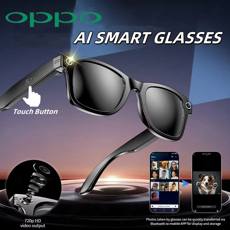 OPPO AI Smart Glasses Ultra Clear Camera Shootingand Recording Touch Sport Sunglasses Bluetooth Call Video Music Player