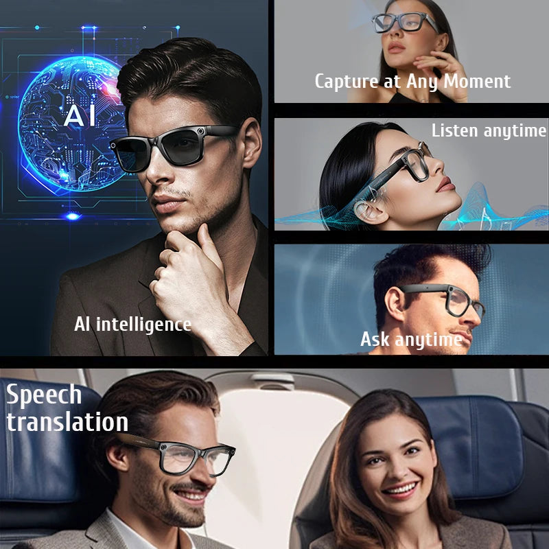 LIGE AI Smart Glasses 8MP HD Camera Video Bluetooth Call Intelligent Translation 270mAh Battery Voice Assistant Music Sunglasses