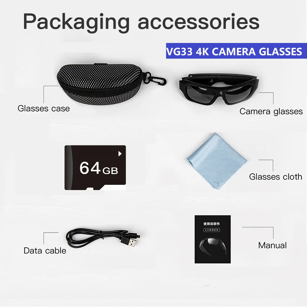 4K HD FPV Smart Glasses WIFI Camera 1080P Video Recording Mini Wireless Bodycam Vlogging POV Action Sports Motorcycle Cycling