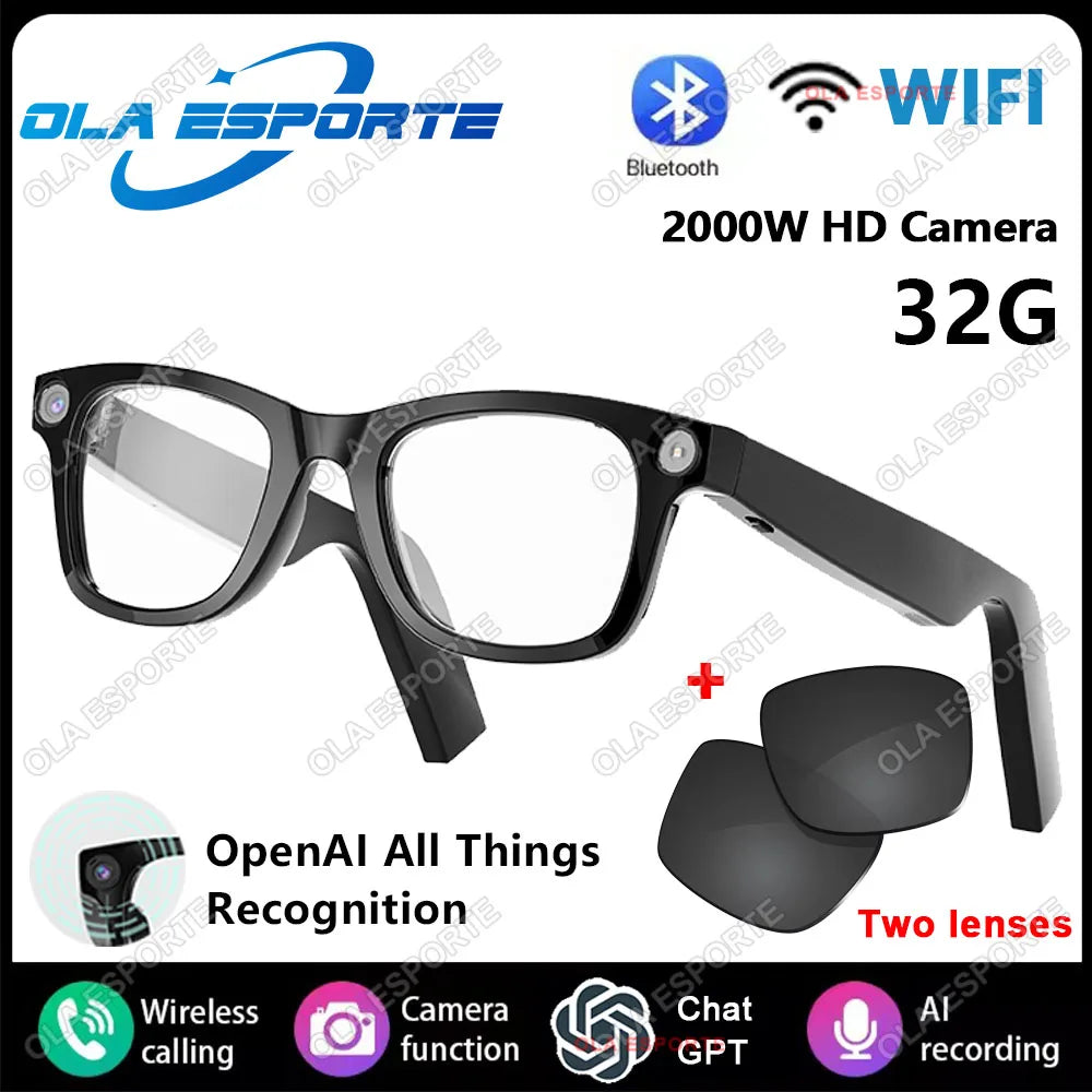 HD 1080P AI Smart Glasses ChatGPT 2000W Camera Bluetooth Call 400Mah Battery Voice Assistant Control Smart Glasses for Men Women
